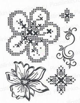 Razítka / D33 / Cross Stitch Flowers / 14x18 cm