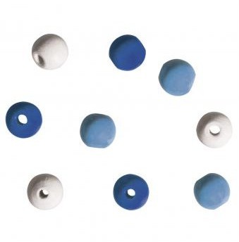 Wooden beads / 9mm / 60pcs / li.blue-da.blue-white-beige