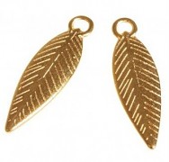 Metal pendant feather, 21mm, 3pc, gold