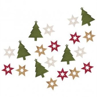 Wooden objects fir tree+stars / 2-3cm / 20pcs