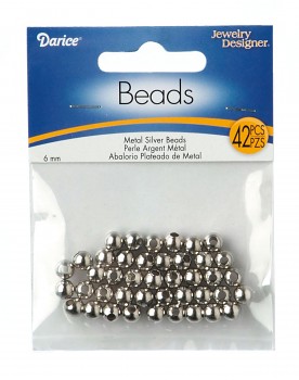 Metal beads 6mm x42 silver