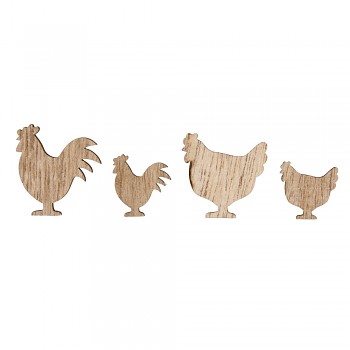Dřevěné dekorace Chicken / 3,5+2cm / 16ks