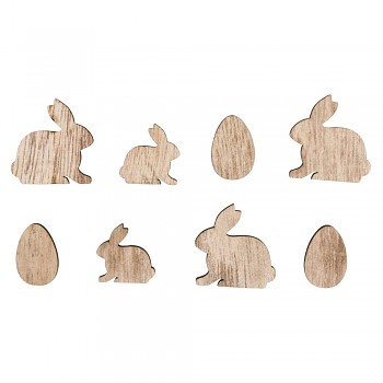 Wooden Objects Rabbits and eggs / 2-3cm / 16pcs