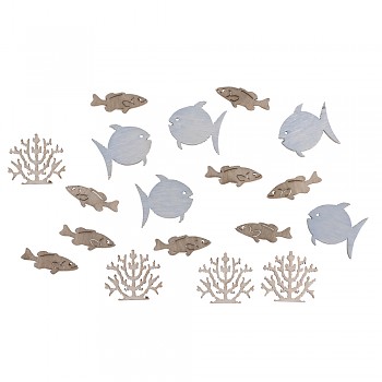 Wooden Objects Fishes + Coral / 2cm / 20pcs