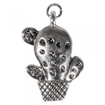 Metal pendant Cactus, 28mm, eyelet 2mm ø, silver