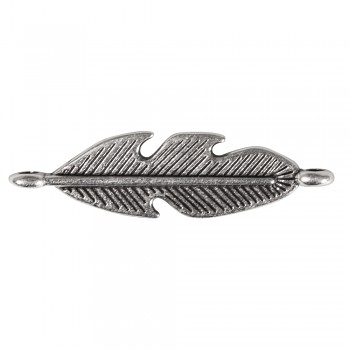 Metal-ornamental element Feather, 27mm, eyelets 1mm ø, silver