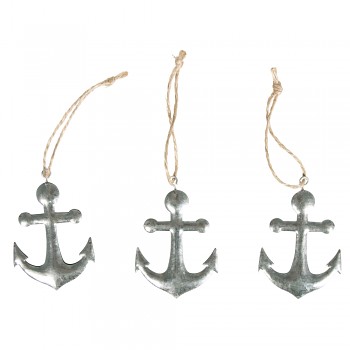 Metal anchor with cord / 4.3x5.2cm / 3pcs