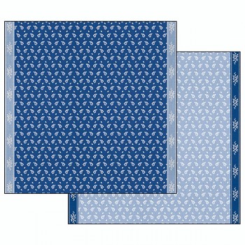 Cloth texture with flowers blue background / Dwustronny papier do scrapbookingu / 12x12