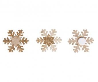 Wooden snowflake with glitter / 35mm / 12pcs