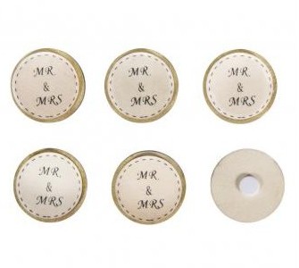 Wooden discs Mr&Mrs, 3.5cm, with adhesive dot, 6pcs