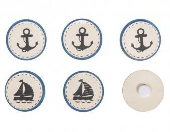 Wooden discs Ship & Anchor, 3.5cm, with adhesive dot, 6pcs