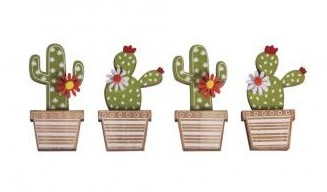 Small wooden objects Cactus / 3.1x6.5cm / 4pcs