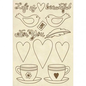 Holz-Streuteile A5 / "Life is beautiful" cups