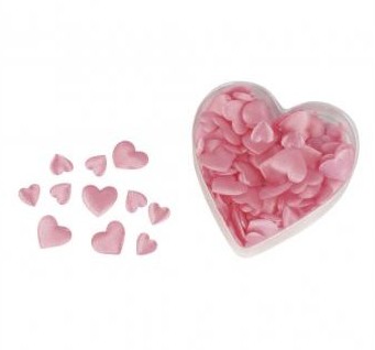 Satin textile objects: heart, padded pale-pink / 100pcs