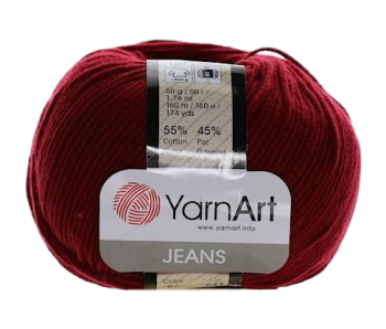 Пряжа для вязания YarnArt "Jeans", 160 м, 50г / bordo 66