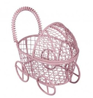 Deco-metal stroller, 8x5x7.5cm, baby pink