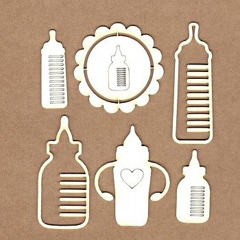 Chipboards - Baby bottles /  4cm -8,8 cm / 6ks