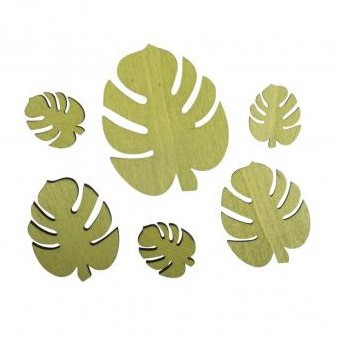 Small wood.object Monstera leaf, 2.4x2.9cm-5.5x7cm, 6pcs, avocado