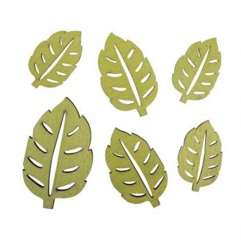 Small wood.object Beech leaf, 2.7x4.5cm-4.2x7cm, 6pcs, avocado