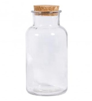 Glass bottle with cork lid, 8cm ø, 17cm, opening ø 4.5cm, 550ml