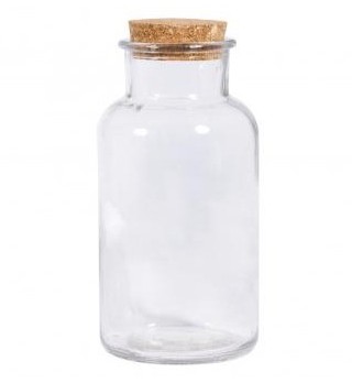 Glasflasche mit Korkdeckel, 8cm ø, 17cm, Öffnung ø 4,5cm, 550ml