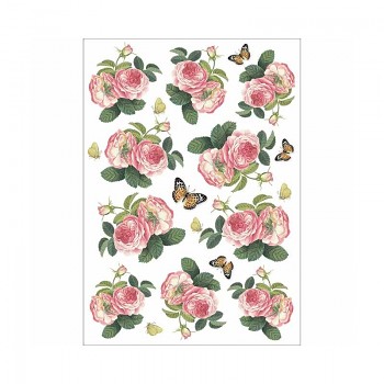 Rice decoupage paper A4 / Roses and butterfly