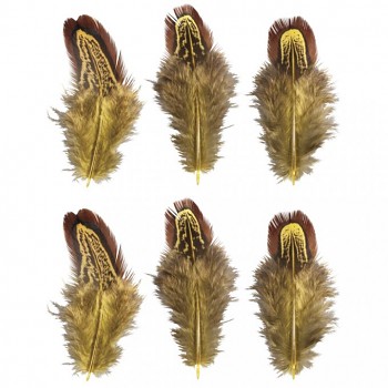 Feathers, 5-10cm, 6pcs, yellow/brown