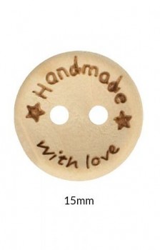 Drevený gombík "Handmade with love" 15mm / 1ks