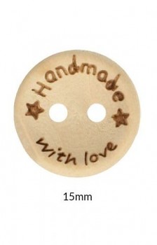 Holz Knöpfe "Handmade with love" 15mm / 1St.