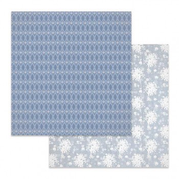 Texture white flowers on light blue background / Dwustronny papier do scrapbookingu / 12x12 