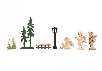 Small wood.objects Angel garden, 2-sided, 1.8-3.3 x 1.2-6.4cm, 7pcs