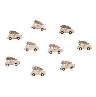 Small wood.objects Car, partly glittered, 4x2,5cm, with adh.dot, 9pcs, natural