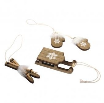 Wooden pendant Winter accessories / 2-3.2 x 3.5-7.5cm / 4pcs