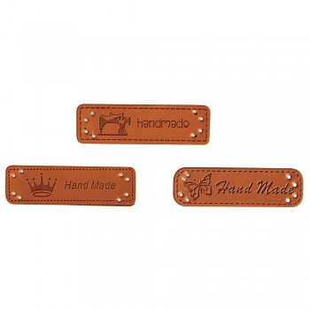 Synthetic leather labels - Handmade, 4.9x1.5cm, 3 designs, 3pc