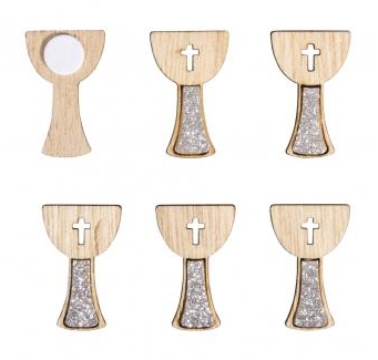 Small wooden objects Goblet, 2x3.3cm, w. adh. dot, 12pcs, silver