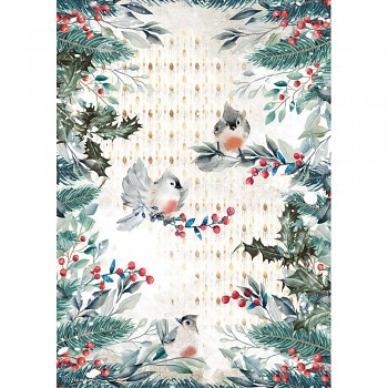 Rice decoupage paper A4 / Romantic Christmas Birds