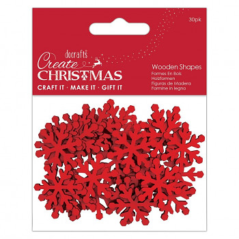 Wooden Shapes Mini Snowflakes Red / 3cm / 30pcs