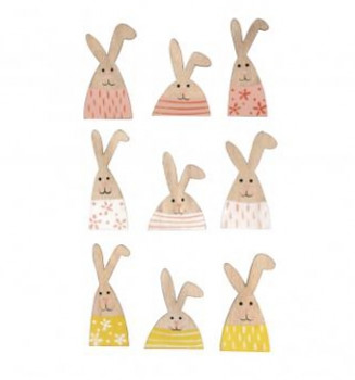 Wood shapes to scatter Funny bunnies, 4,8-6cm / 9pcs