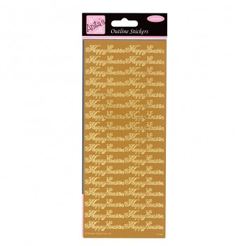 Outline Stickers / Happy Easter Repeated Text / Gold