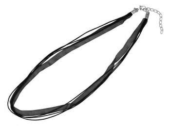 Organza necklace + waxed cord  / black